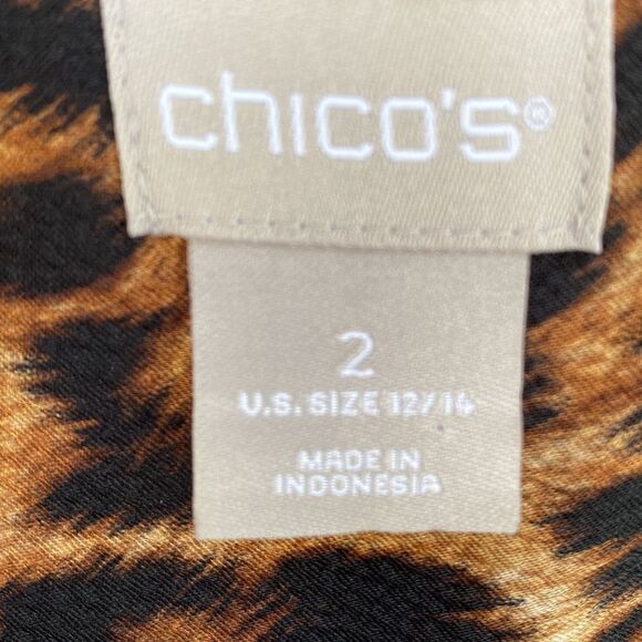 CHICO'S Womens 2 (12/14) Top Tunic Animal Cheetah Print Front Pleat - Picture 9 of 10